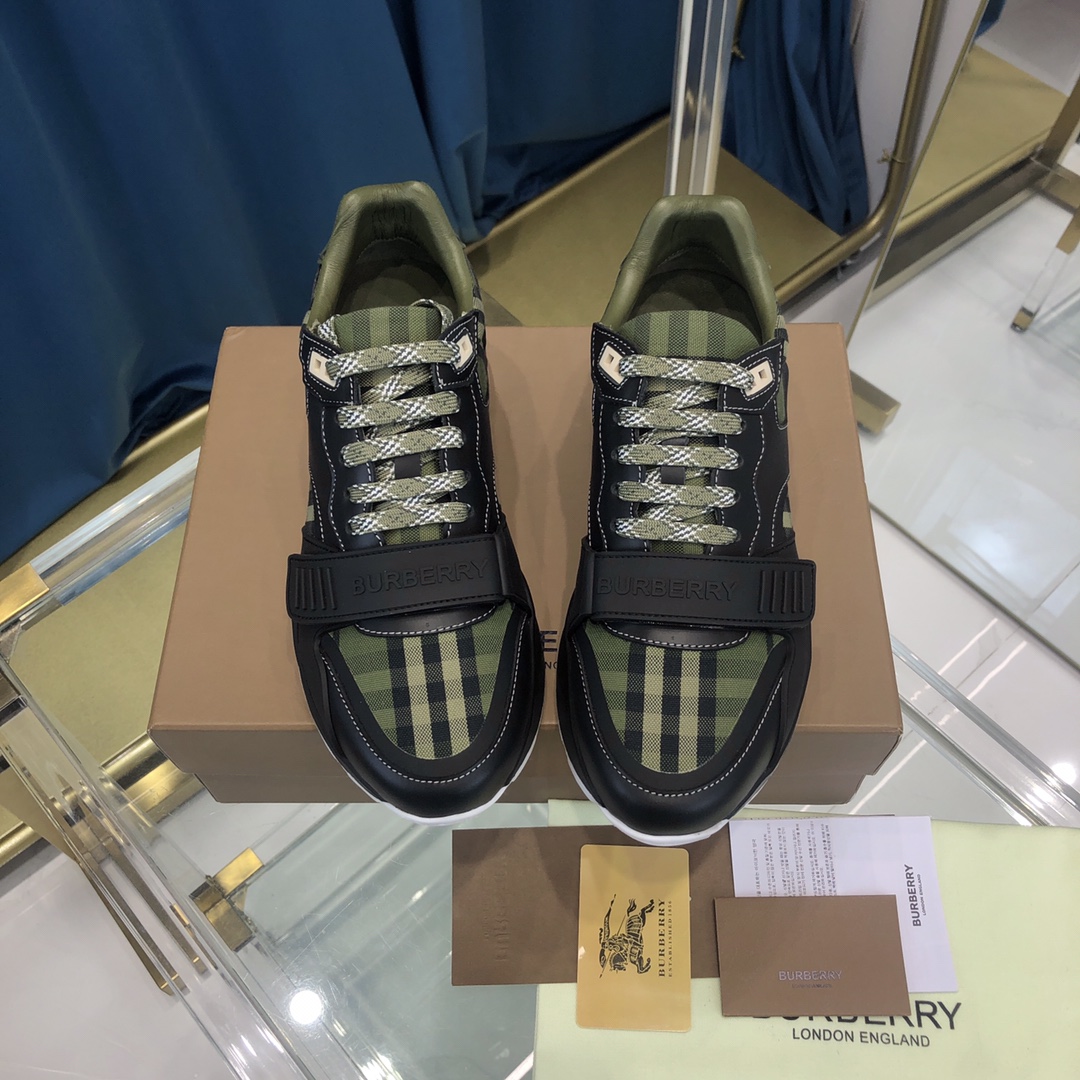Burberry Check Cotton Canvas And Leather Sneakers - EUR FASHION