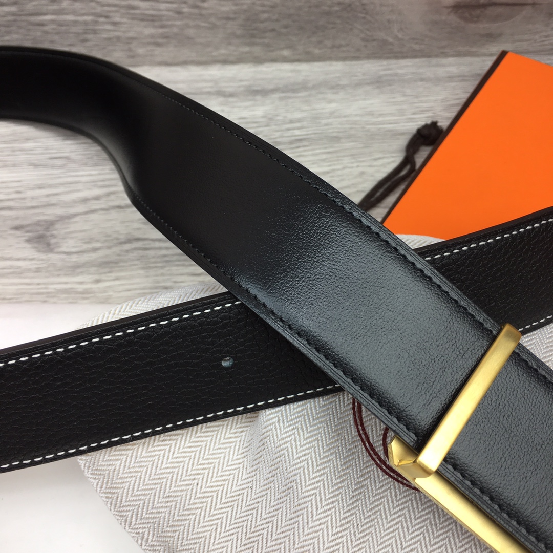 Hermes Black Leather Belt With   Enamel Buckle - EUR FASHION