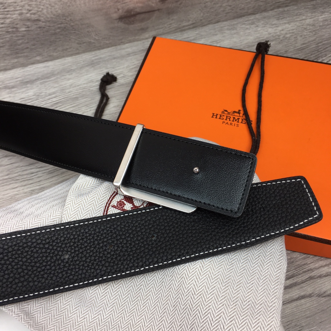 Hermes Black Leather Belt With   Enamel Buckle - EUR FASHION
