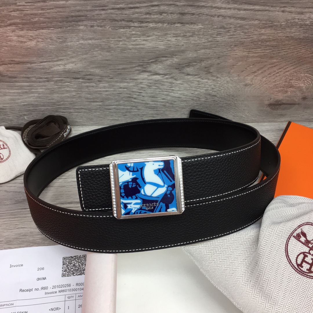 Hermes Black Leather Belt With   Enamel Buckle - EUR FASHION