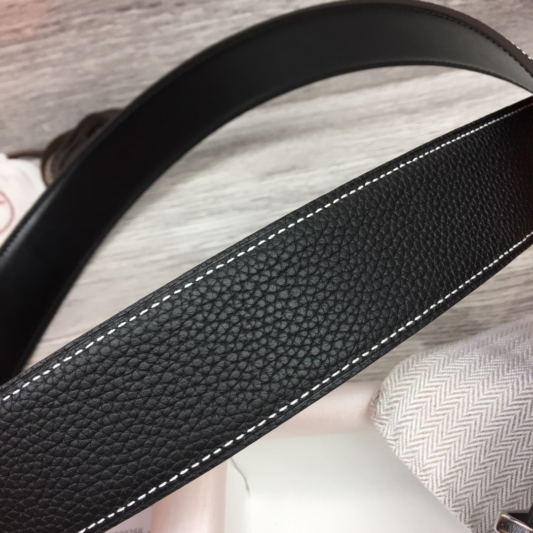 Hermes Black Leather Belt With   Enamel Buckle - EUR FASHION