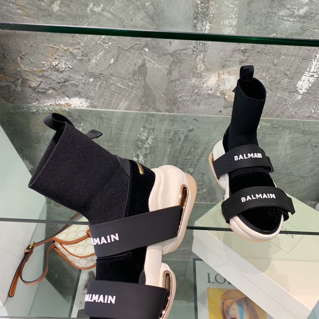 Balmain High-Top Suede And Knit Bold Sneakers  - EUR FASHION