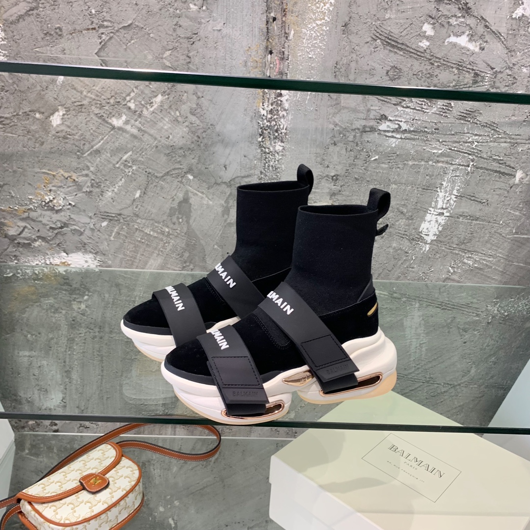 Balmain High-Top Suede And Knit Bold Sneakers  - EUR FASHION