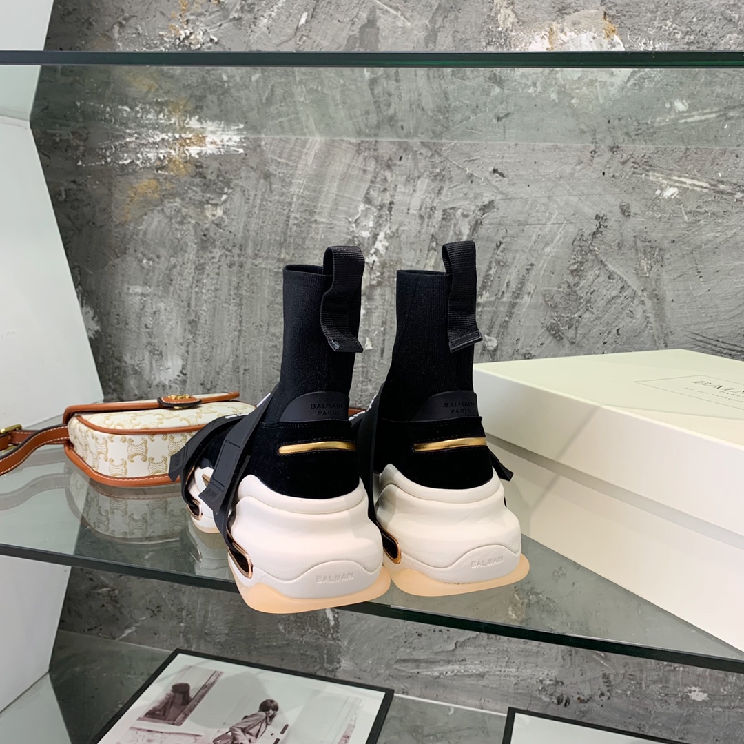 Balmain High-Top Suede And Knit Bold Sneakers  - EUR FASHION