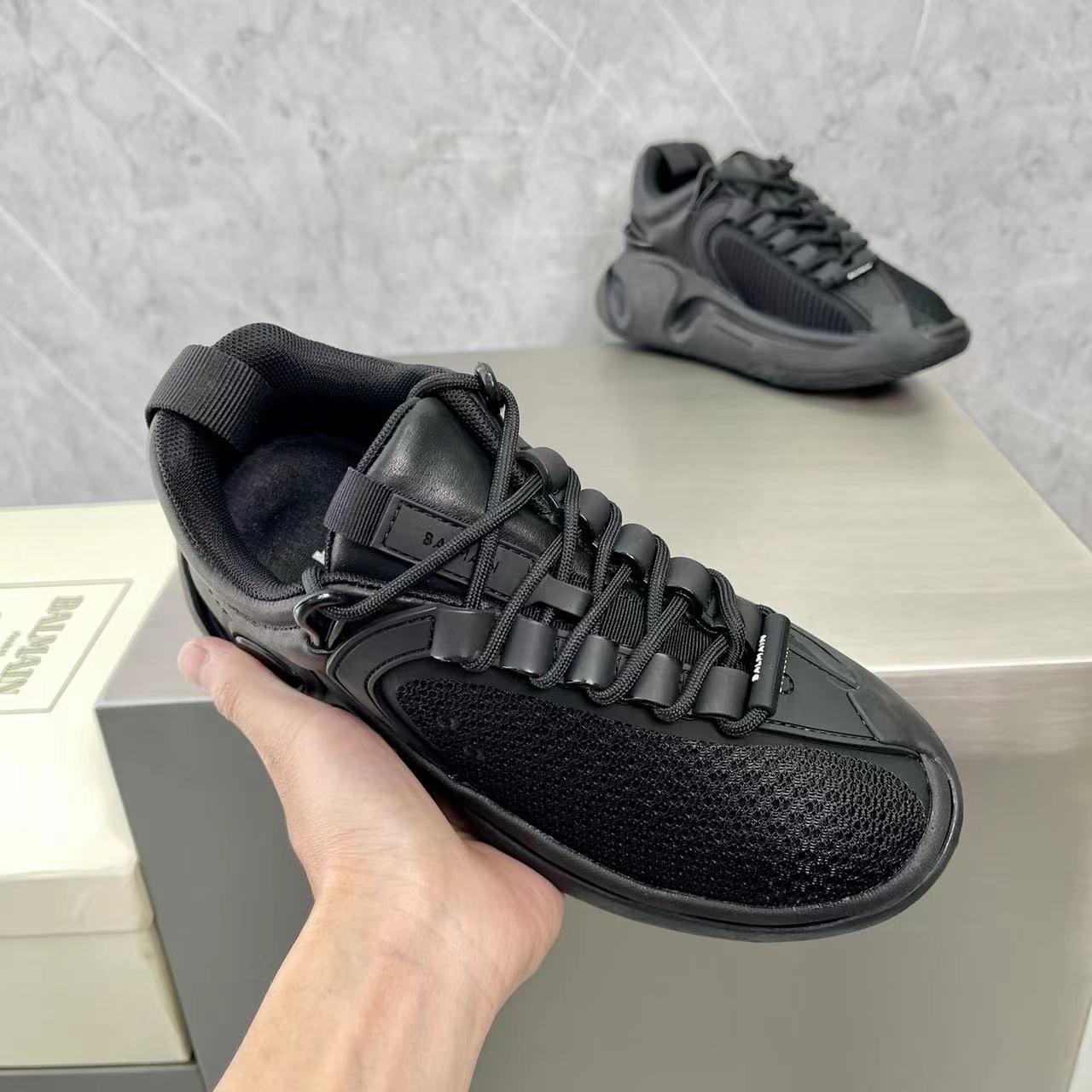 Balmain Bicolor Gummy Leather And Mesh B-Runner Sneakers - EUR FASHION