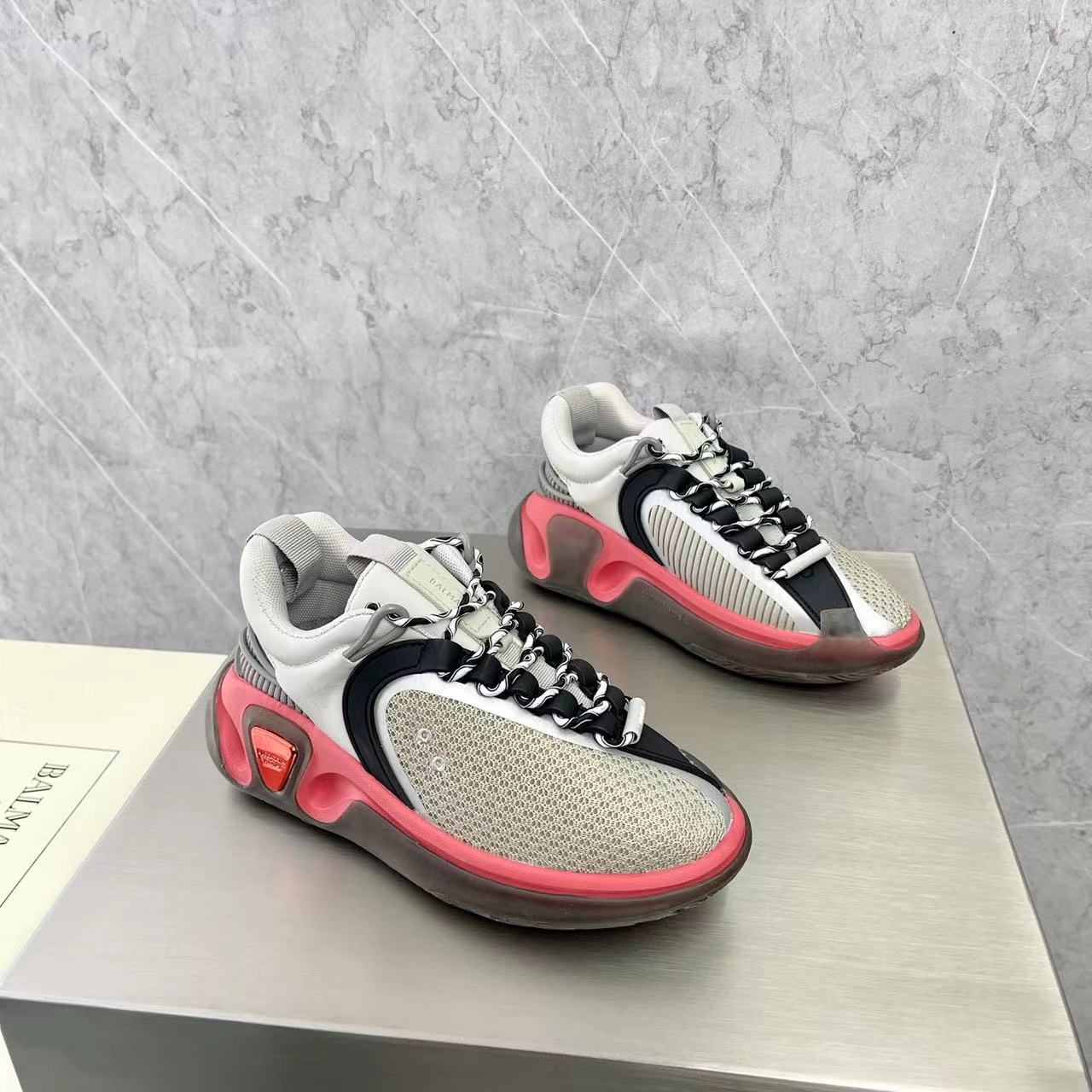Balmain Bicolor Gummy Leather And Mesh B-Runner Sneakers - EUR FASHION