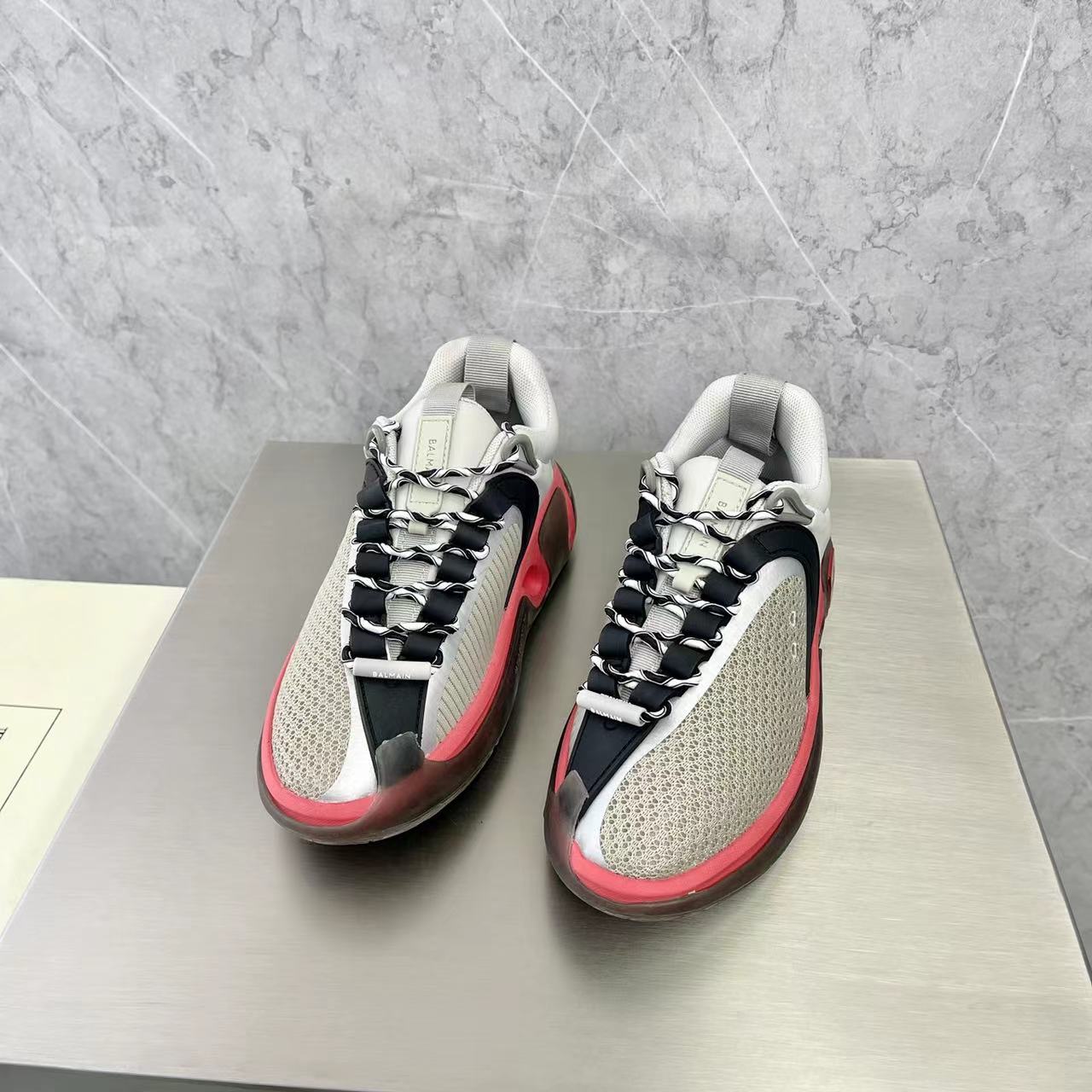 Balmain Bicolor Gummy Leather And Mesh B-Runner Sneakers - EUR FASHION