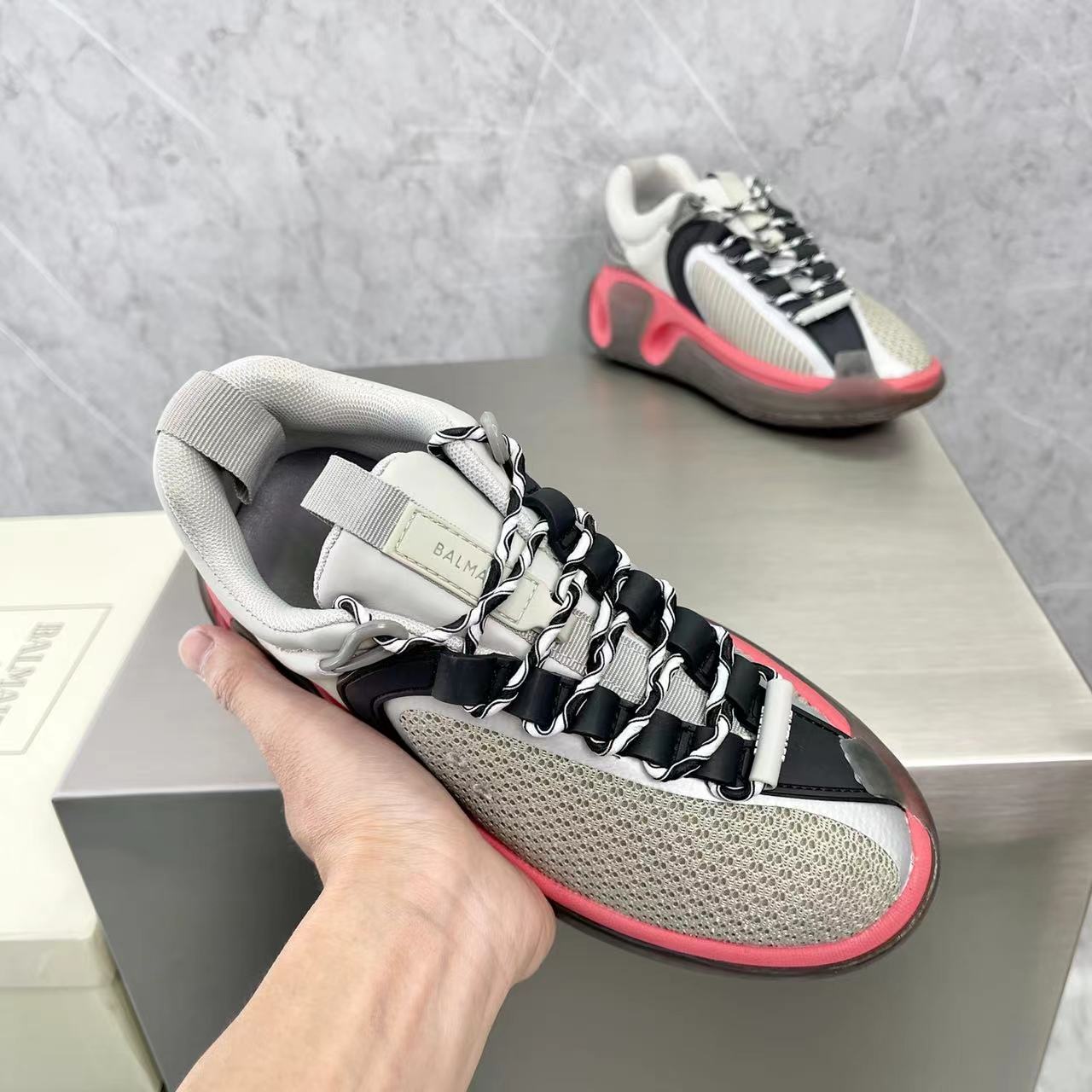 Balmain Bicolor Gummy Leather And Mesh B-Runner Sneakers - EUR FASHION