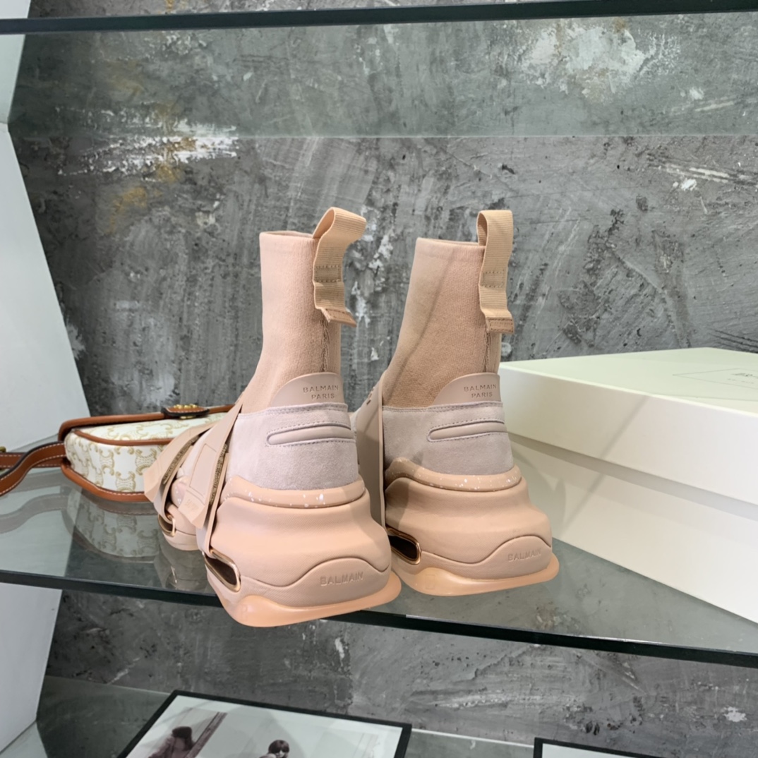 Balmain High-Top Suede And Knit Bold Sneakers  - EUR FASHION