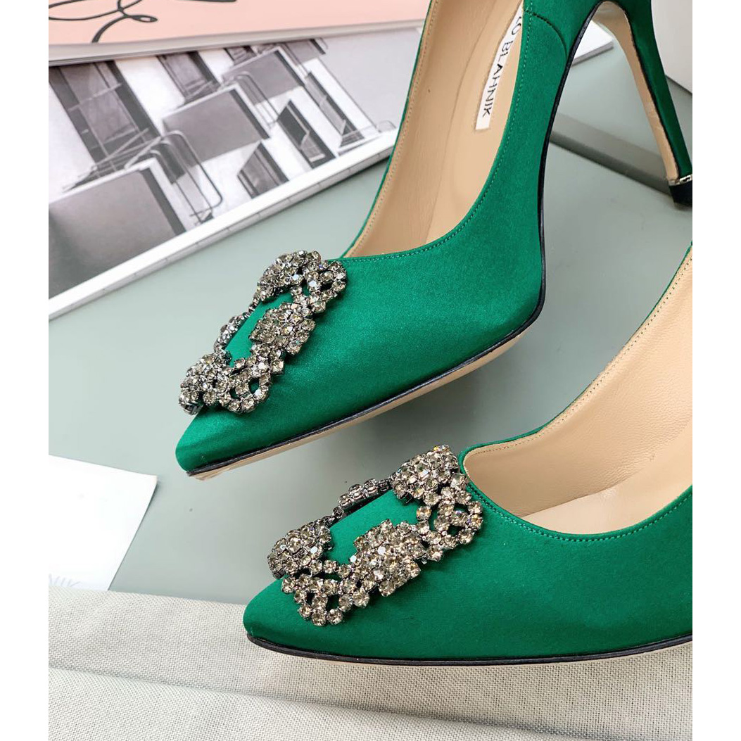 Manolo Blahnik Green Hangisi Pumps With Buckle - EUR FASHION