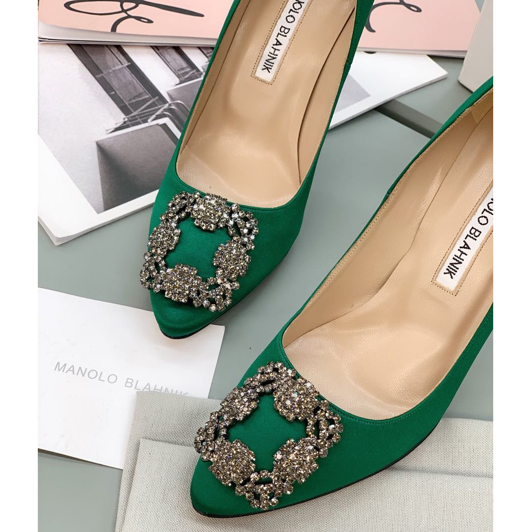Manolo Blahnik Green Hangisi Pumps With Buckle - EUR FASHION