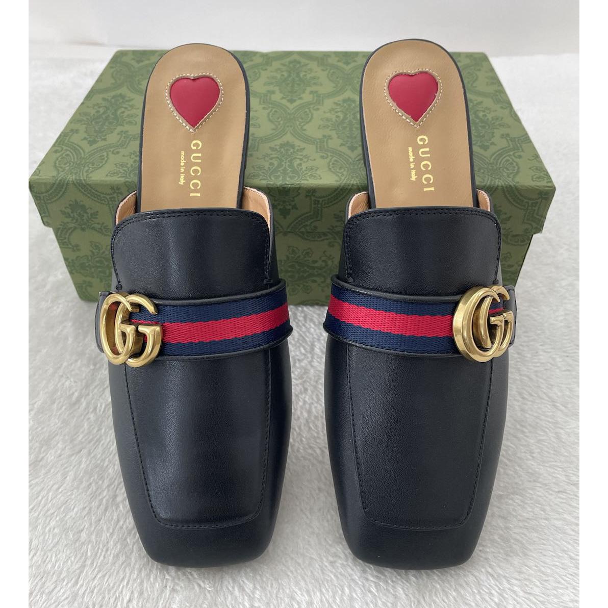 Gucci Princetown Leather Black Slipper With Double G - EUR FASHION
