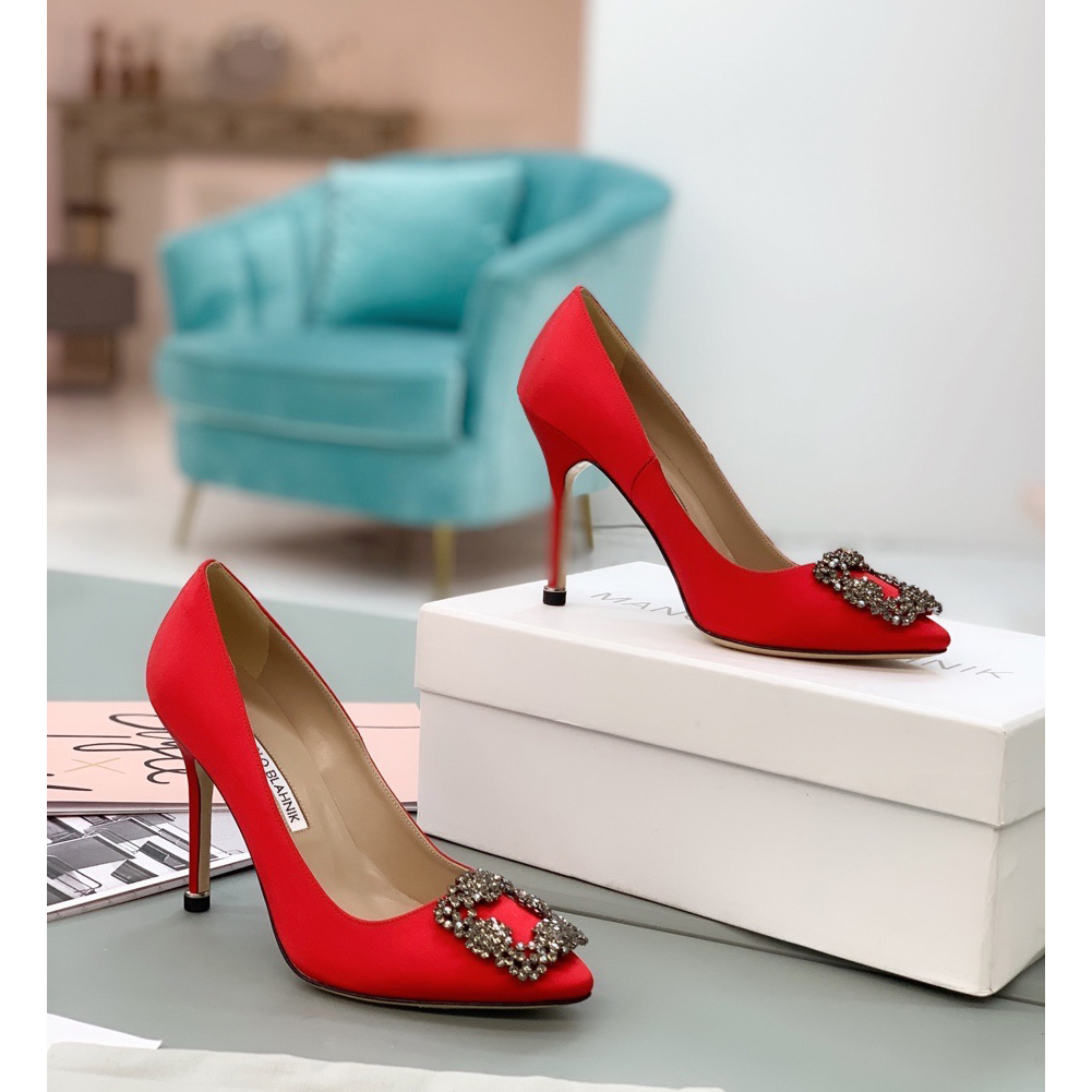 Manolo Blahnik Red Hangisi Pumps With Buckle - EUR FASHION
