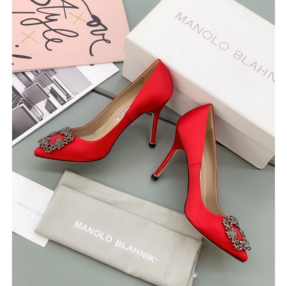 Manolo Blahnik Red Hangisi Pumps With Buckle - EUR FASHION