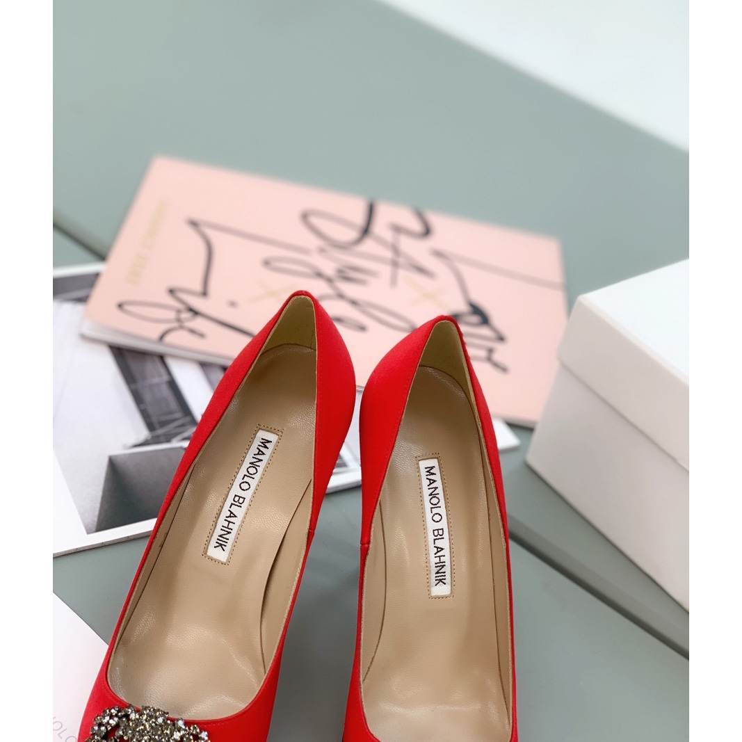 Manolo Blahnik Red Hangisi Pumps With Buckle - EUR FASHION