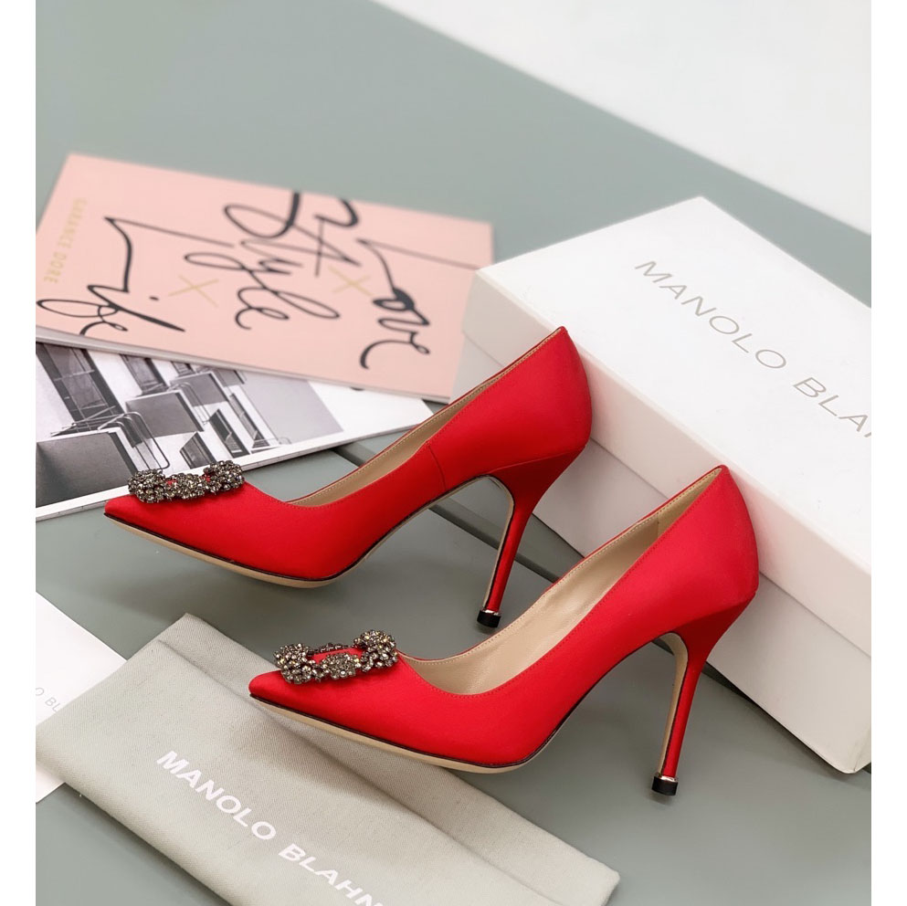 Manolo Blahnik Red Hangisi Pumps With Buckle - EUR FASHION