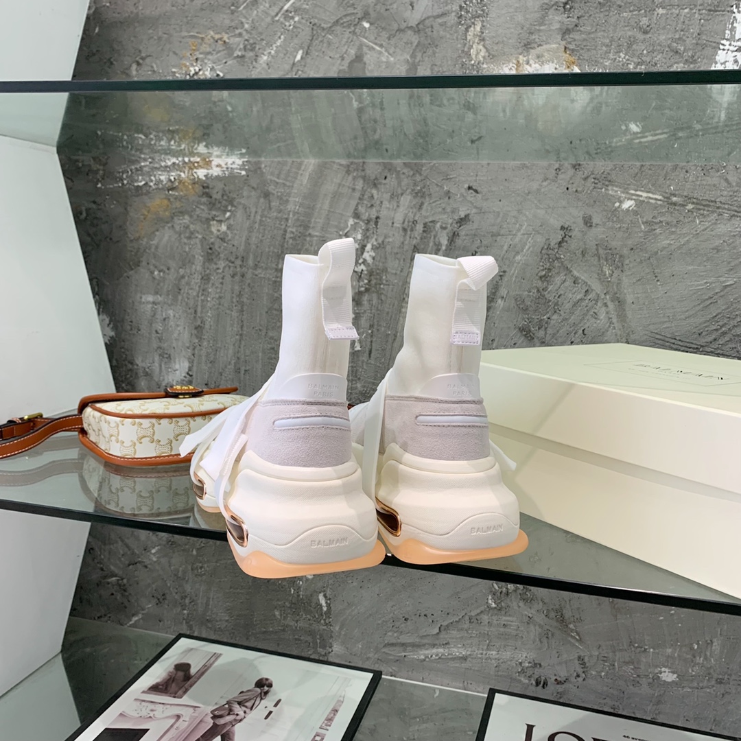 Balmain High-Top Suede And Knit Bold Sneakers  - EUR FASHION