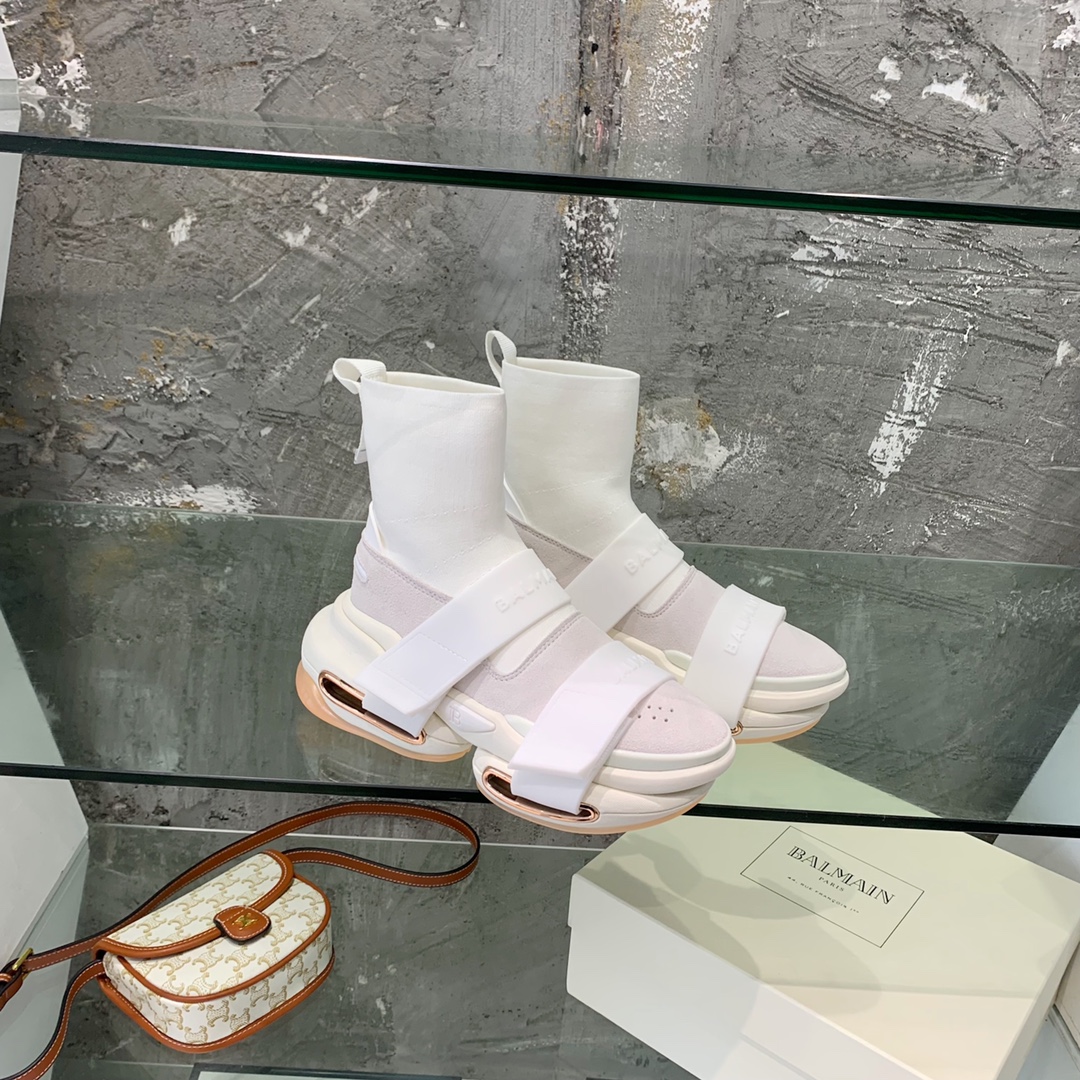 Balmain High-Top Suede And Knit Bold Sneakers  - EUR FASHION