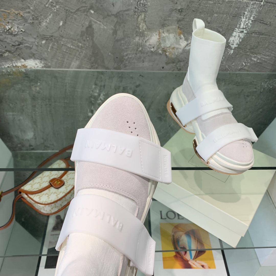 Balmain High-Top Suede And Knit Bold Sneakers  - EUR FASHION