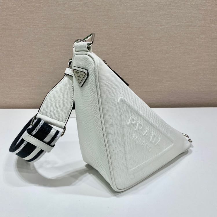 Prada Saffiano Prada Triangle Bag In White(28-18-11cm) - EUR FASHION