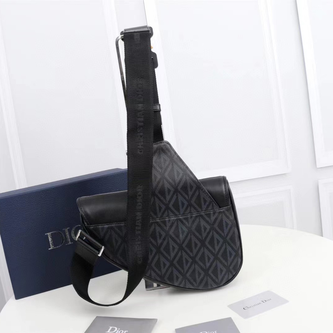 Dior Black CD Diamond Canvas And Smooth Calfskin Saddle Bag(26-19-4.5cm) - EUR FASHION