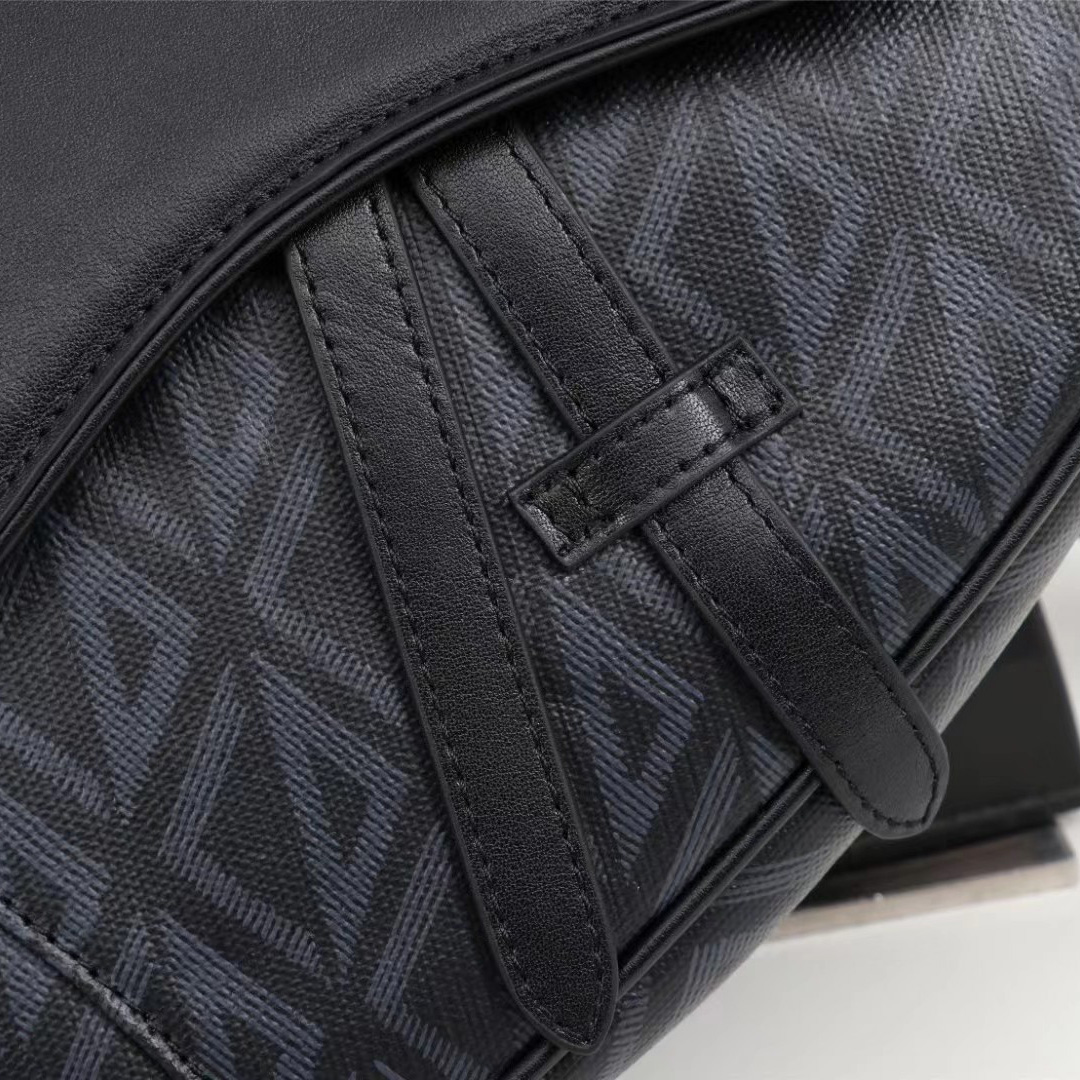 Dior Black CD Diamond Canvas And Smooth Calfskin Saddle Bag(26-19-4.5cm) - EUR FASHION