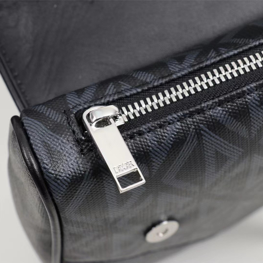 Dior Black CD Diamond Canvas And Smooth Calfskin Saddle Bag(26-19-4.5cm) - EUR FASHION