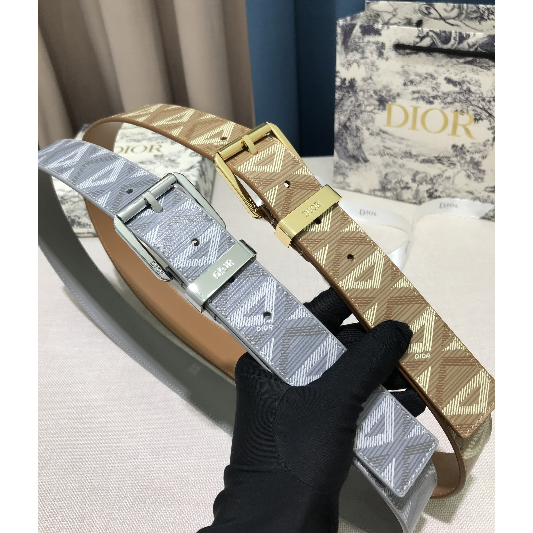 Dior CD Diamond Print  35mm Belt  - EUR FASHION