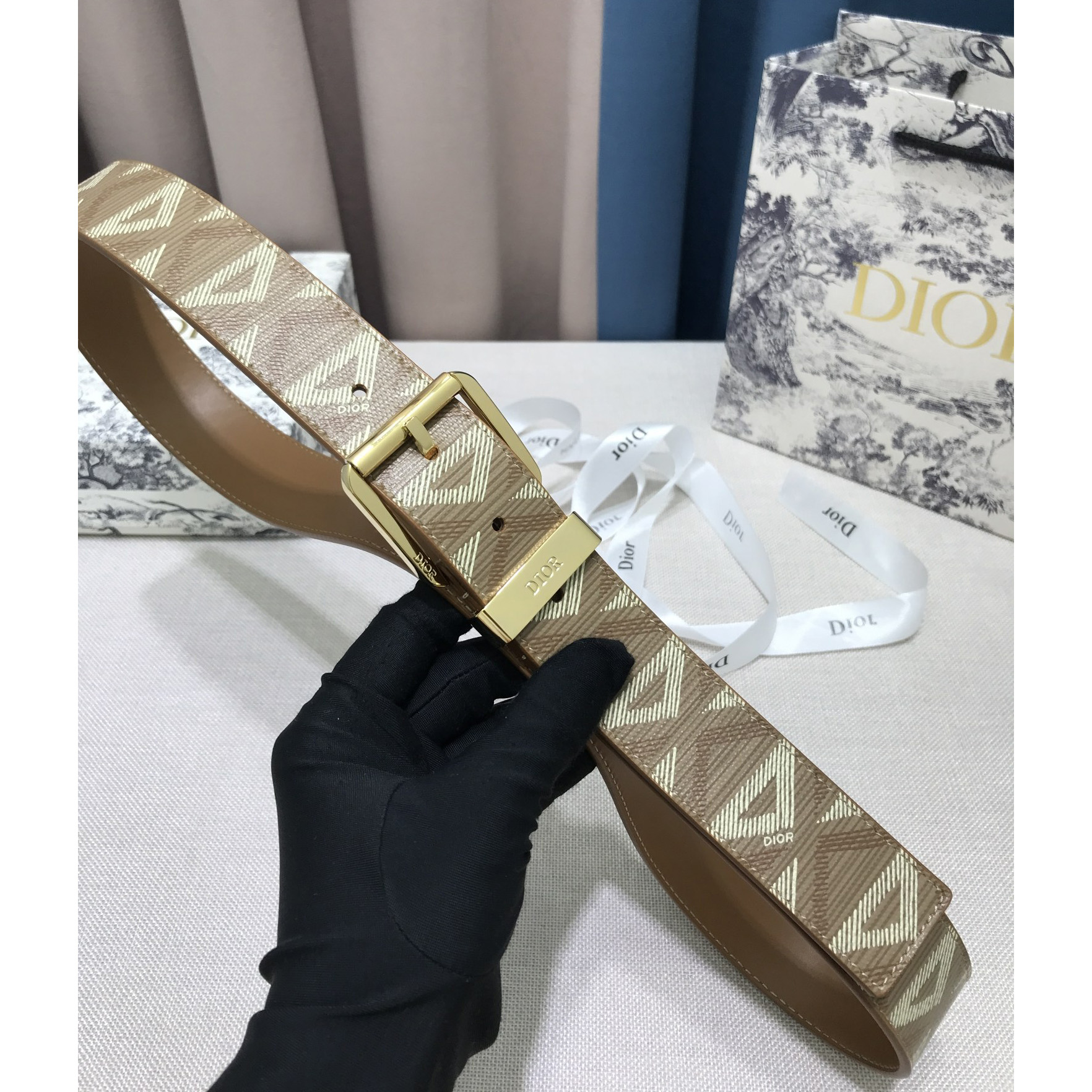 Dior CD Diamond Print  35mm Belt  - EUR FASHION