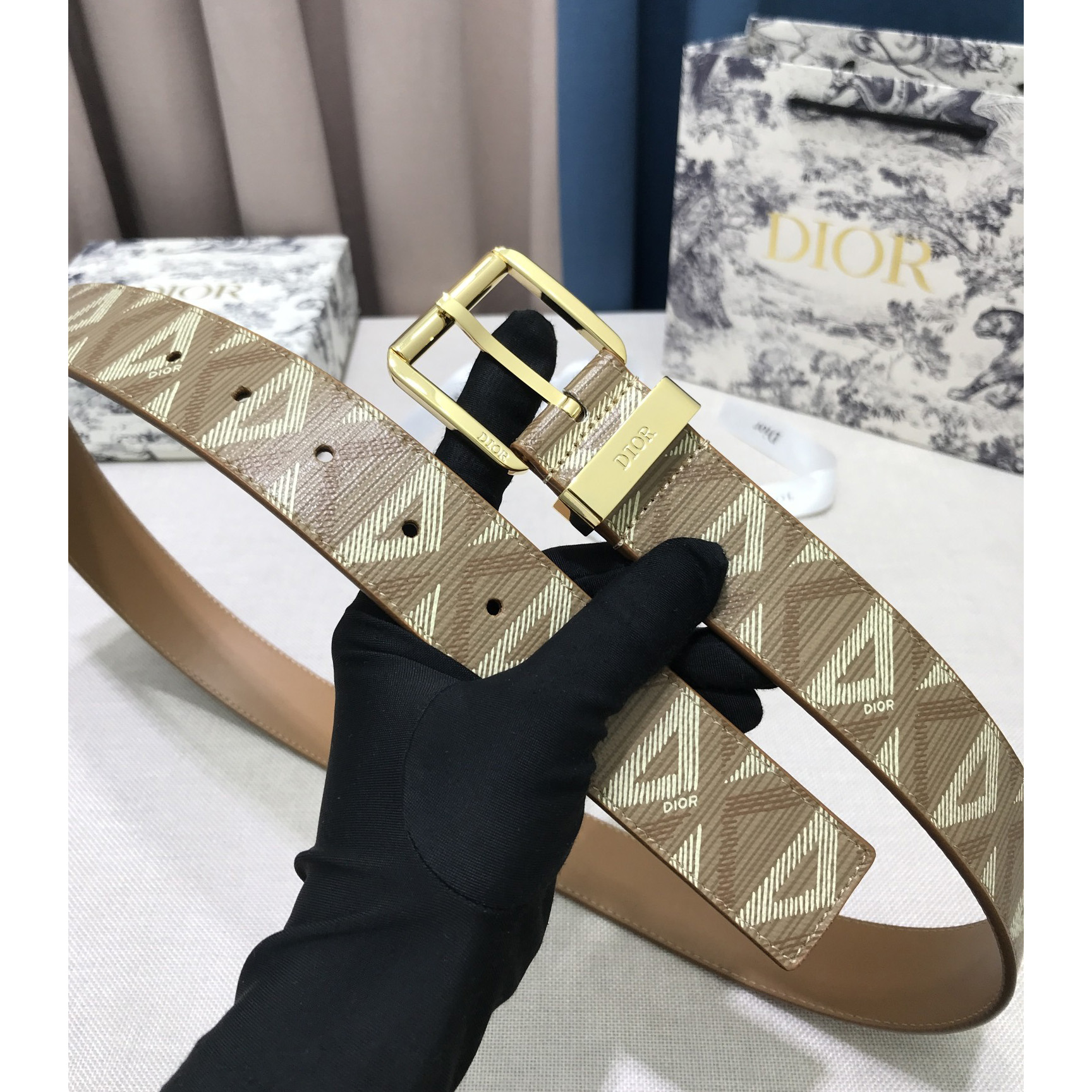 Dior CD Diamond Print  35mm Belt  - EUR FASHION