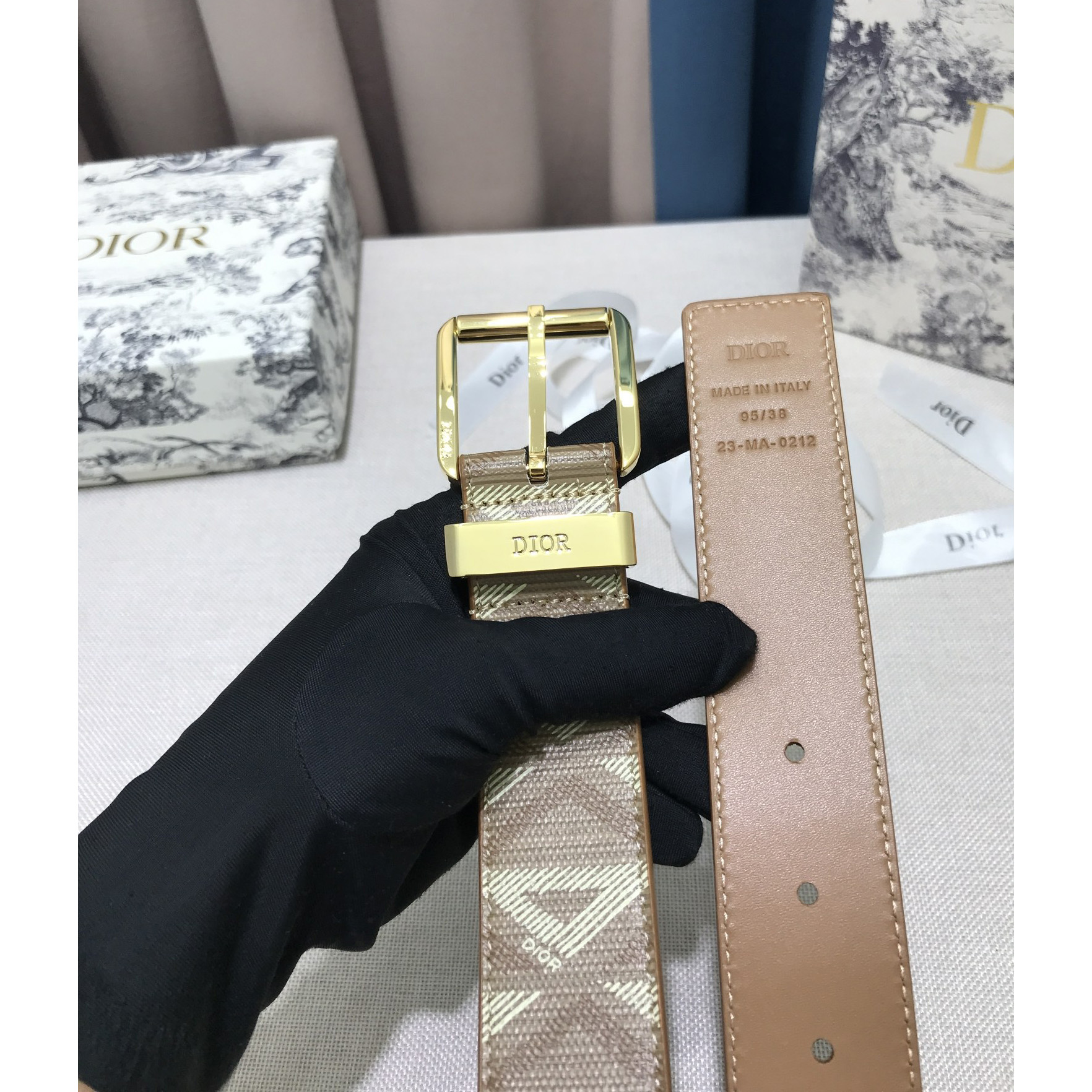 Dior CD Diamond Print  35mm Belt  - EUR FASHION