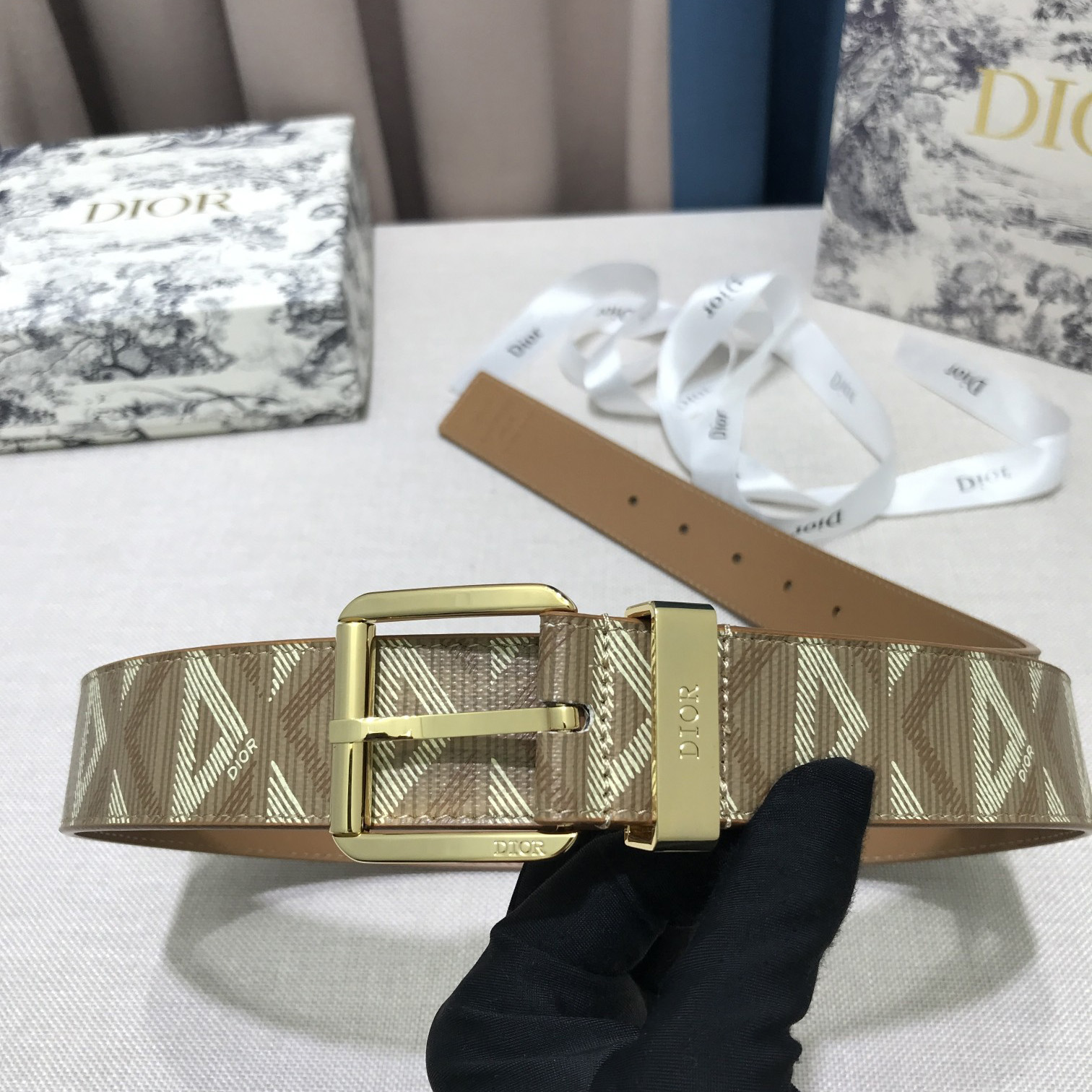 Dior CD Diamond Print  35mm Belt  - EUR FASHION