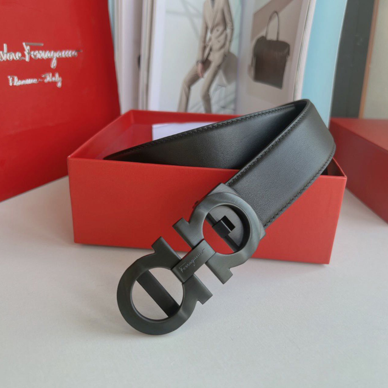 Ferragamo Black Leather Belt - EUR FASHION