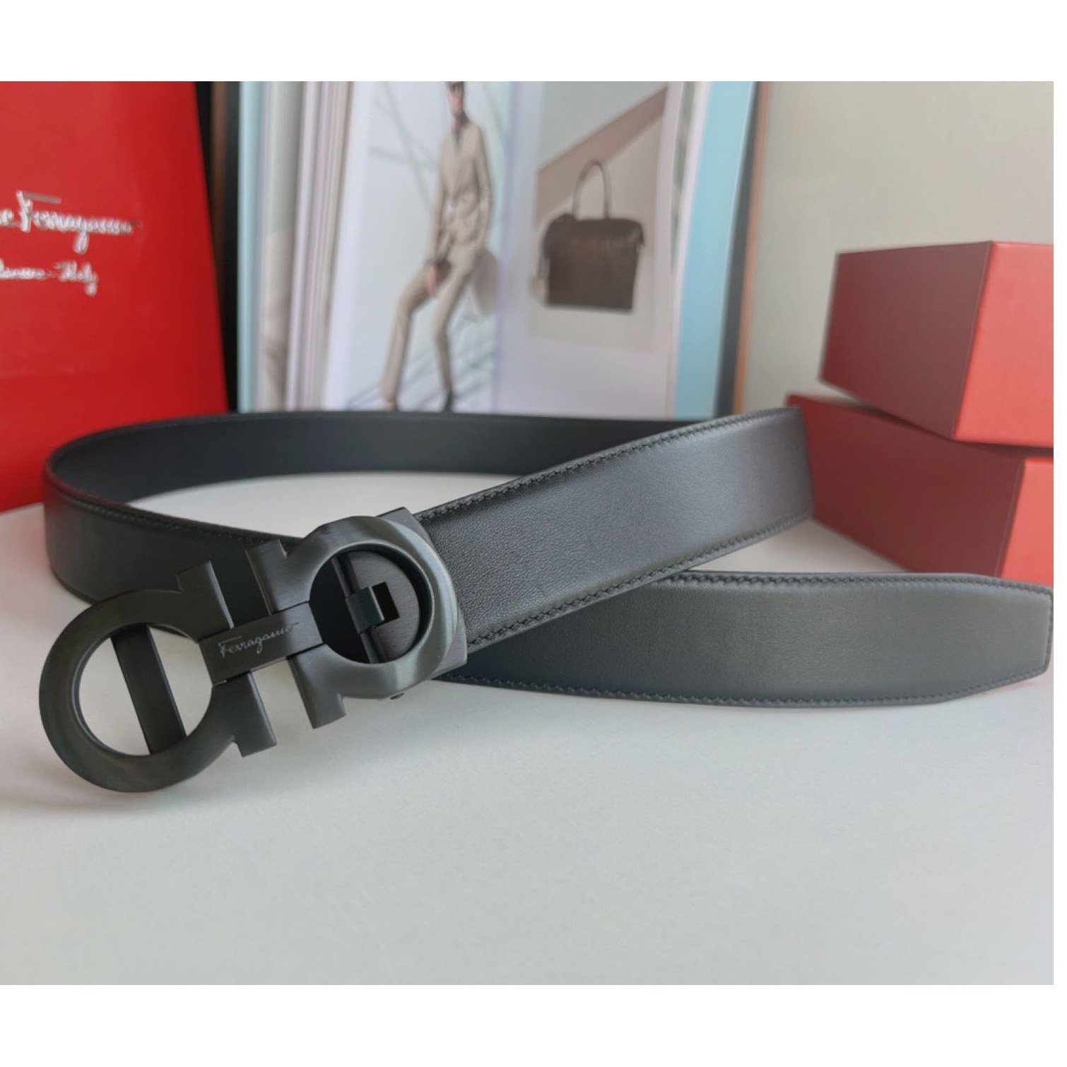 Ferragamo Black Leather Belt - EUR FASHION