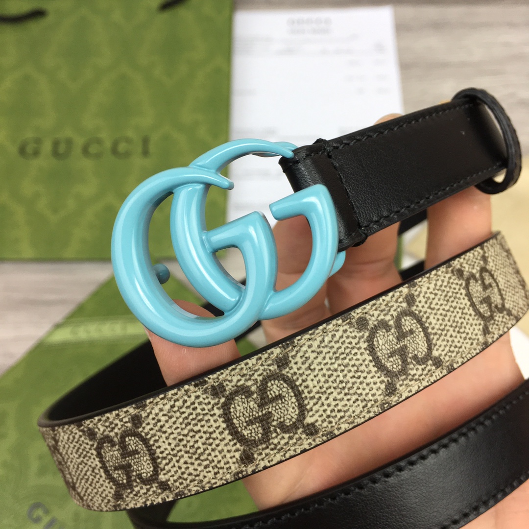 Gucci  Leather Belt With Double G Buckle  (2cm) - EUR FASHION