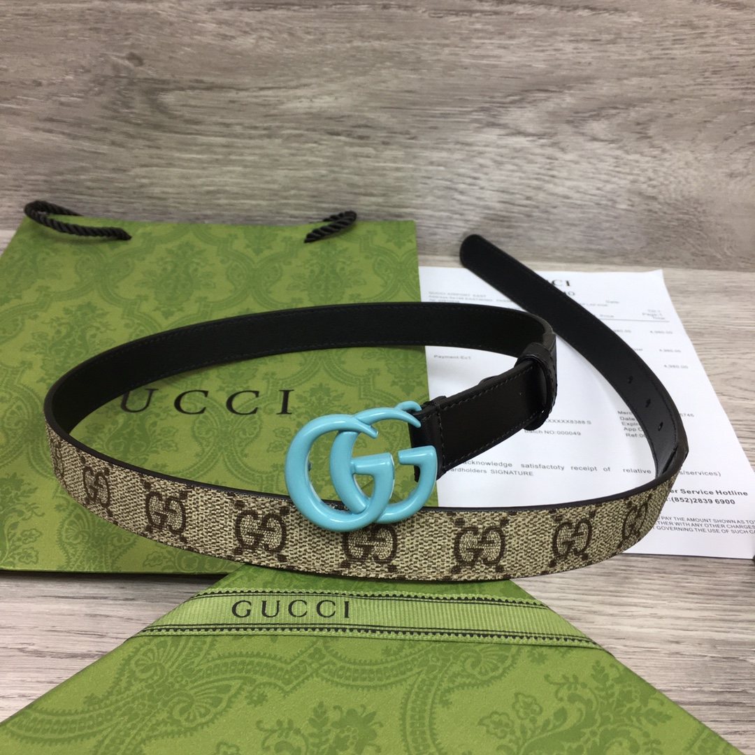 Gucci  Leather Belt With Double G Buckle  (2cm) - EUR FASHION