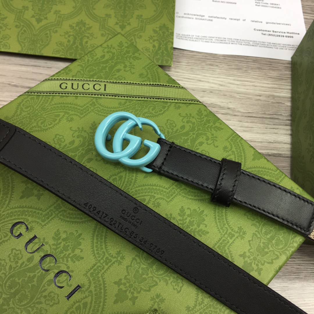 Gucci  Leather Belt With Double G Buckle  (2cm) - EUR FASHION