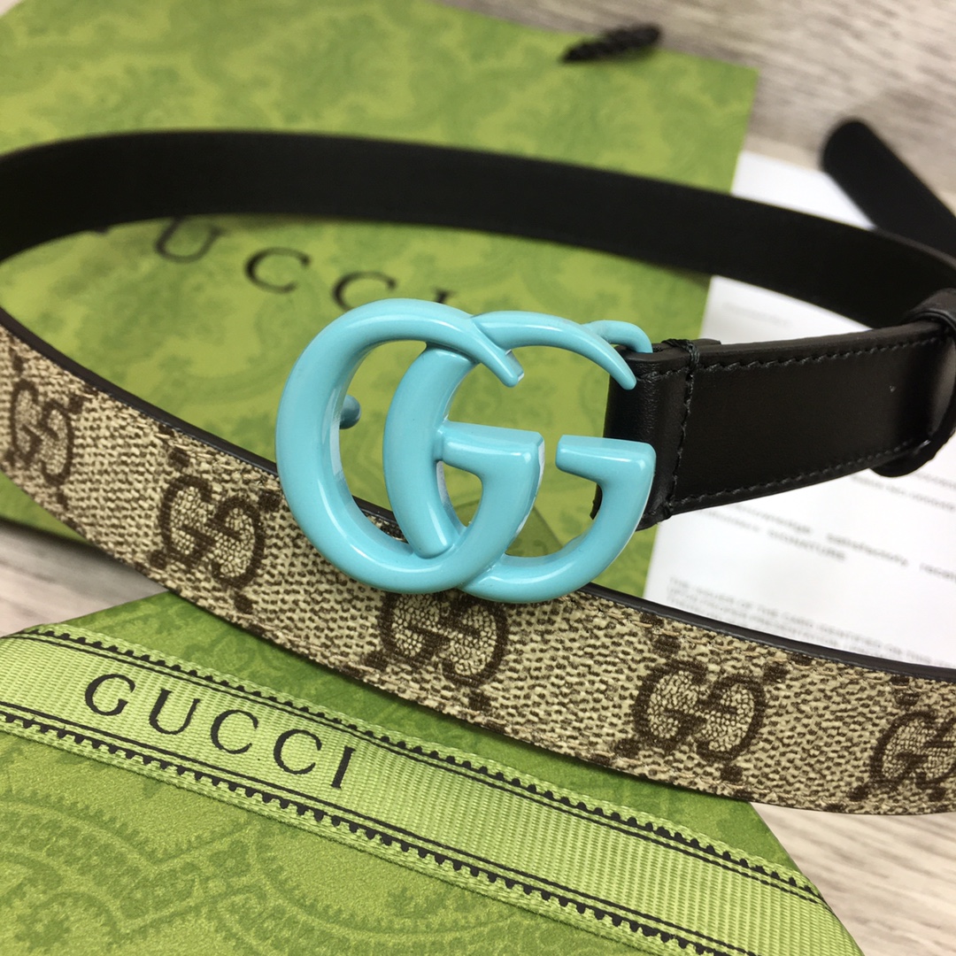 Gucci  Leather Belt With Double G Buckle  (2cm) - EUR FASHION