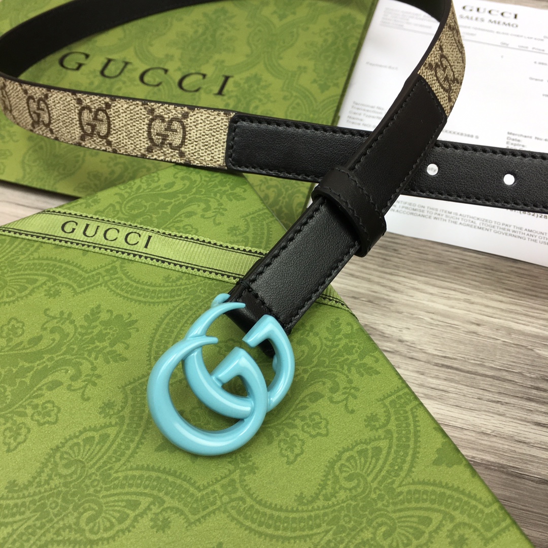 Gucci  Leather Belt With Double G Buckle  (2cm) - EUR FASHION