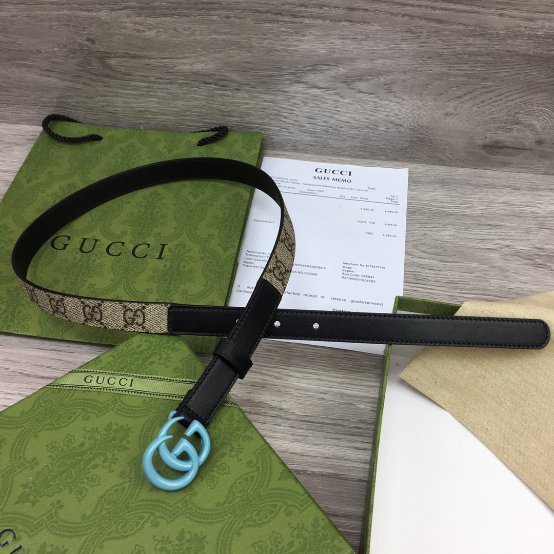 Gucci  Leather Belt With Double G Buckle  (2cm) - EUR FASHION