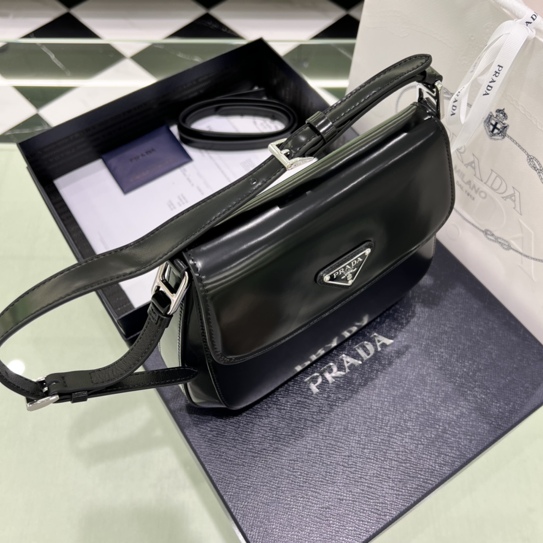 Prada Cleo Brushed Leather Shoulder Bag In Black(24-19-6cm)   1BD303 - EUR FASHION