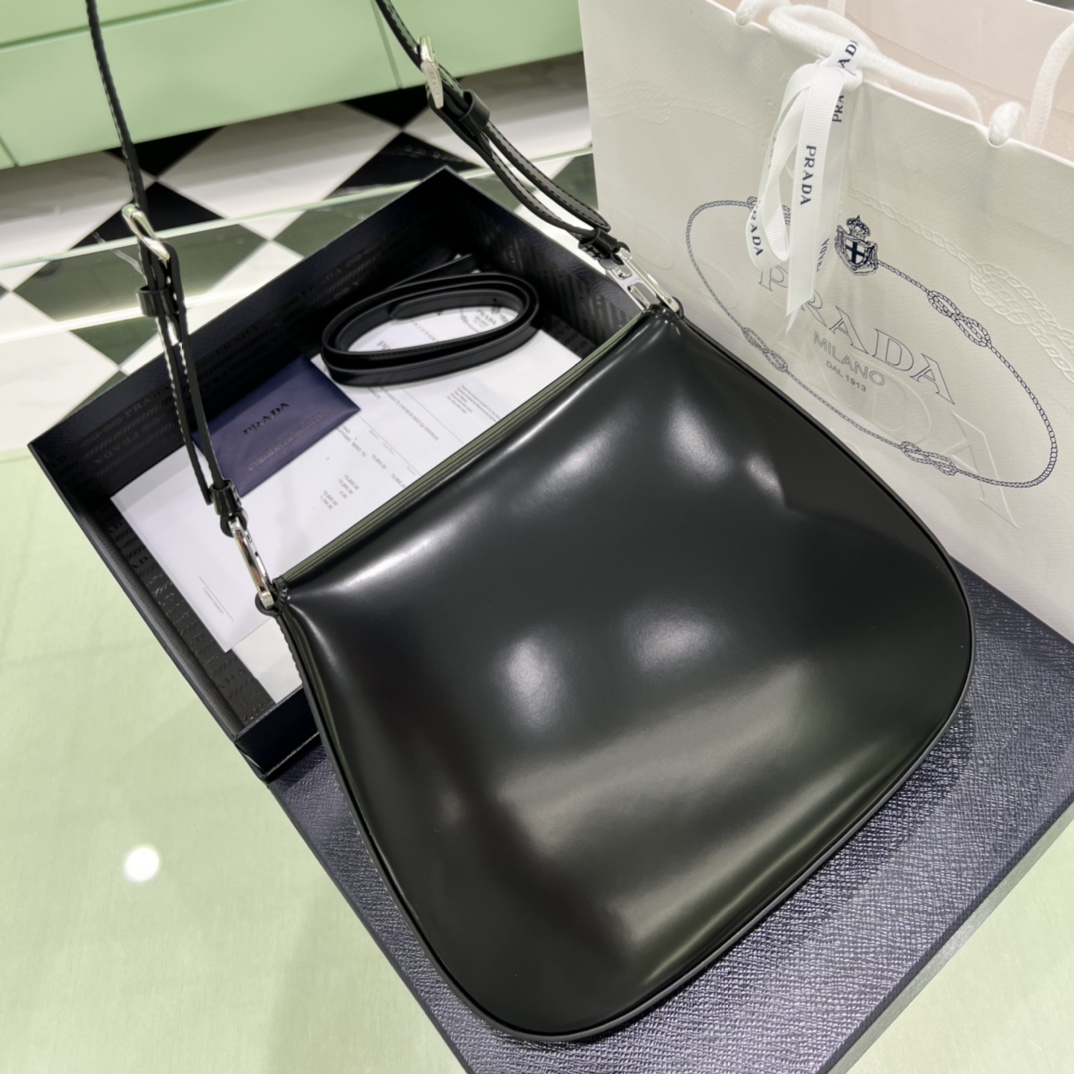 Prada Cleo Brushed Leather Shoulder Bag In Black(24-19-6cm)   1BD303 - EUR FASHION