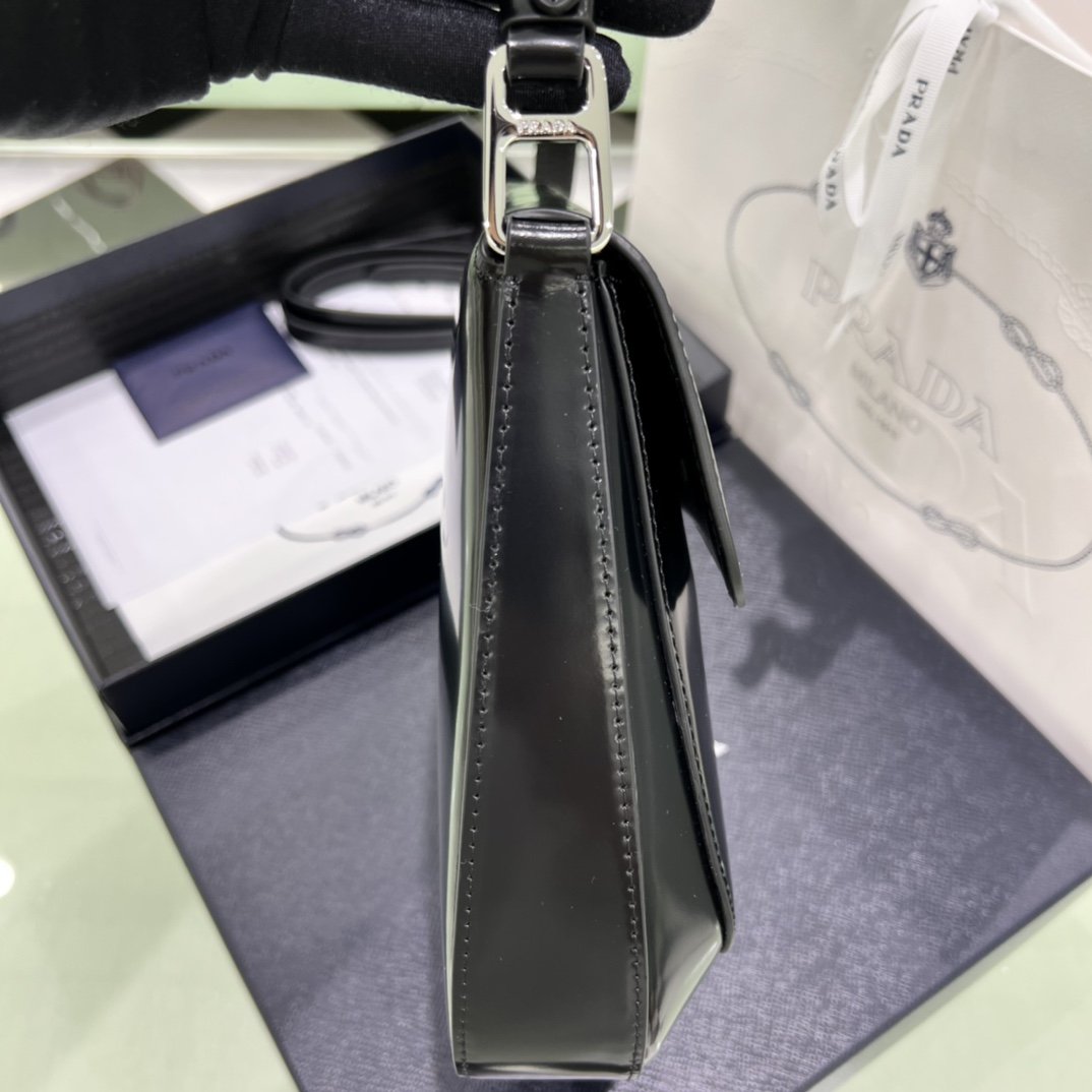 Prada Cleo Brushed Leather Shoulder Bag In Black(24-19-6cm)   1BD303 - EUR FASHION