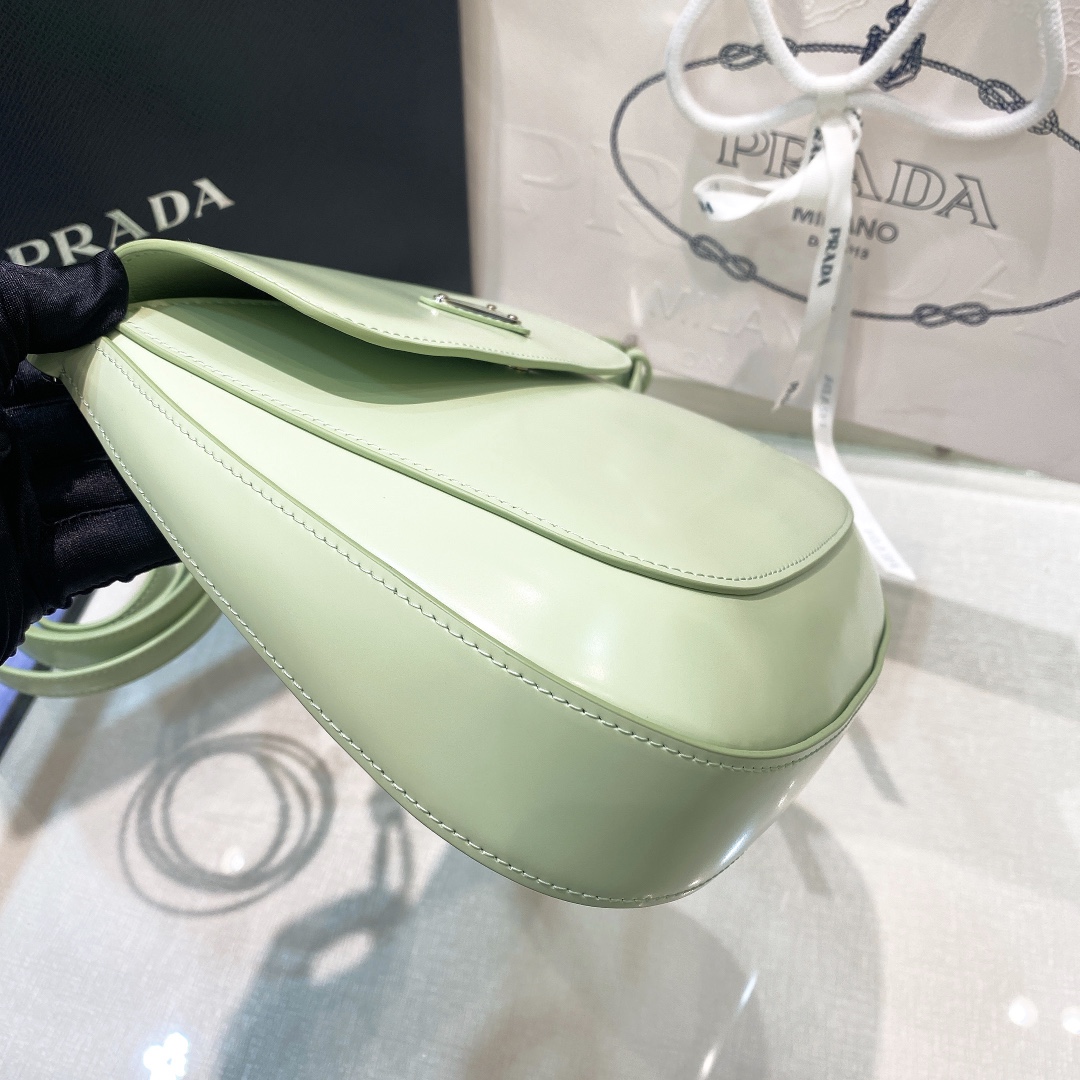Prada Cleo Brushed Leather Shoulder Bag In Green(24-19-6cm)   1BD303 - EUR FASHION