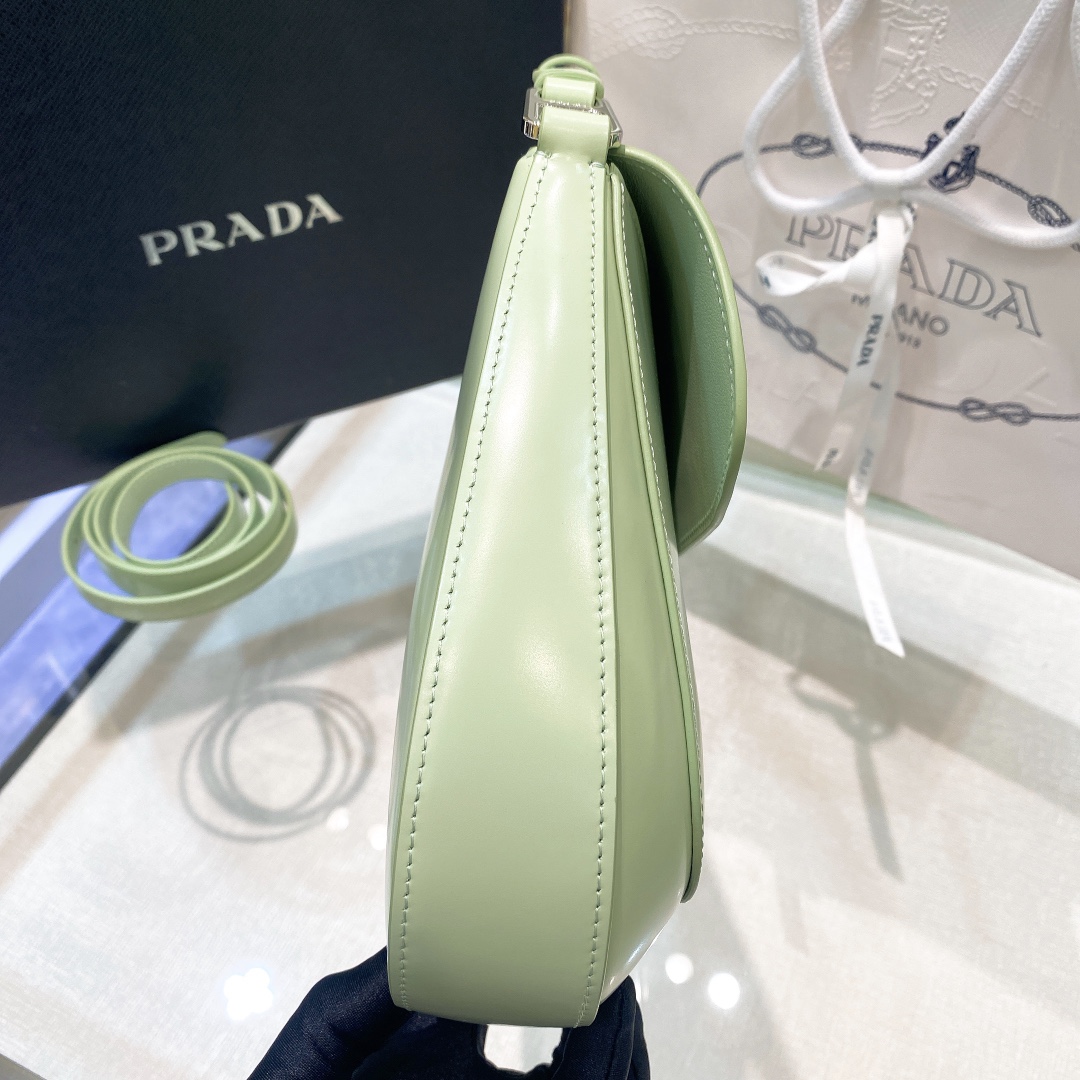 Prada Cleo Brushed Leather Shoulder Bag In Green(24-19-6cm)   1BD303 - EUR FASHION