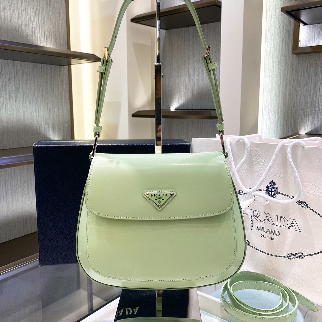 Prada Cleo Brushed Leather Shoulder Bag In Green(24-19-6cm)   1BD303 - EUR FASHION