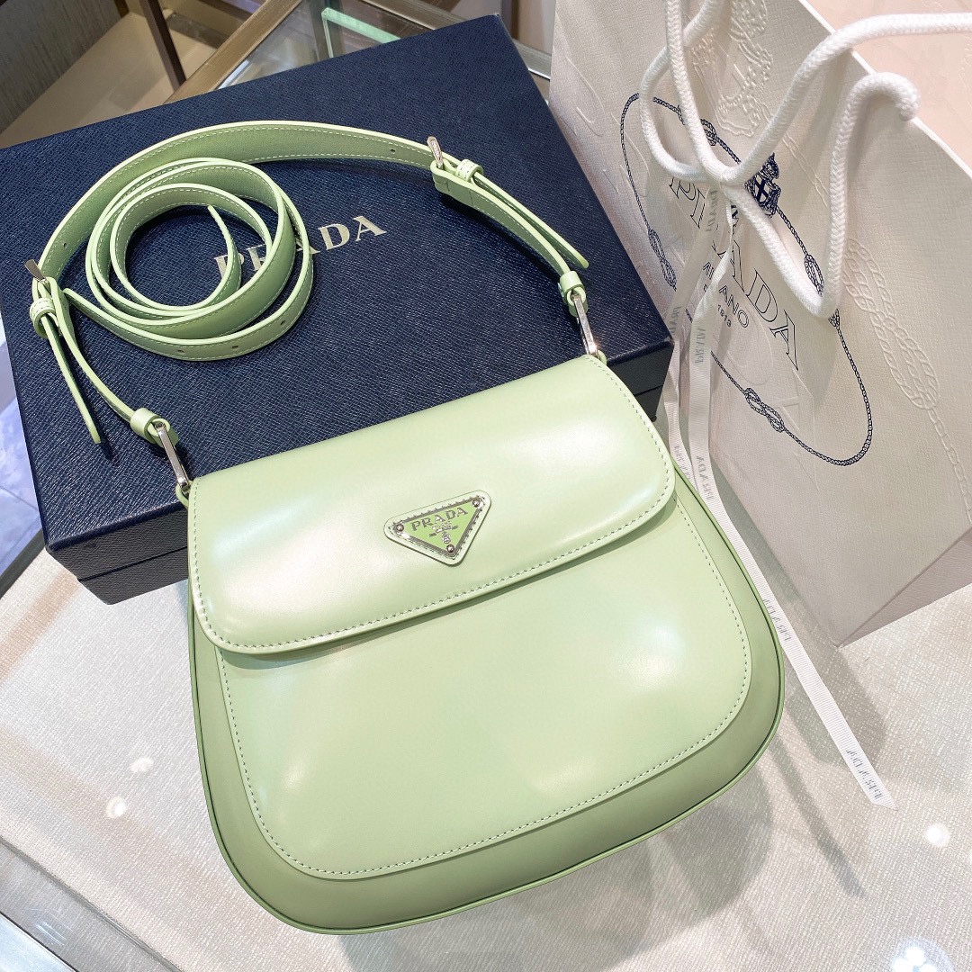 Prada Cleo Brushed Leather Shoulder Bag In Green(24-19-6cm)   1BD303 - EUR FASHION