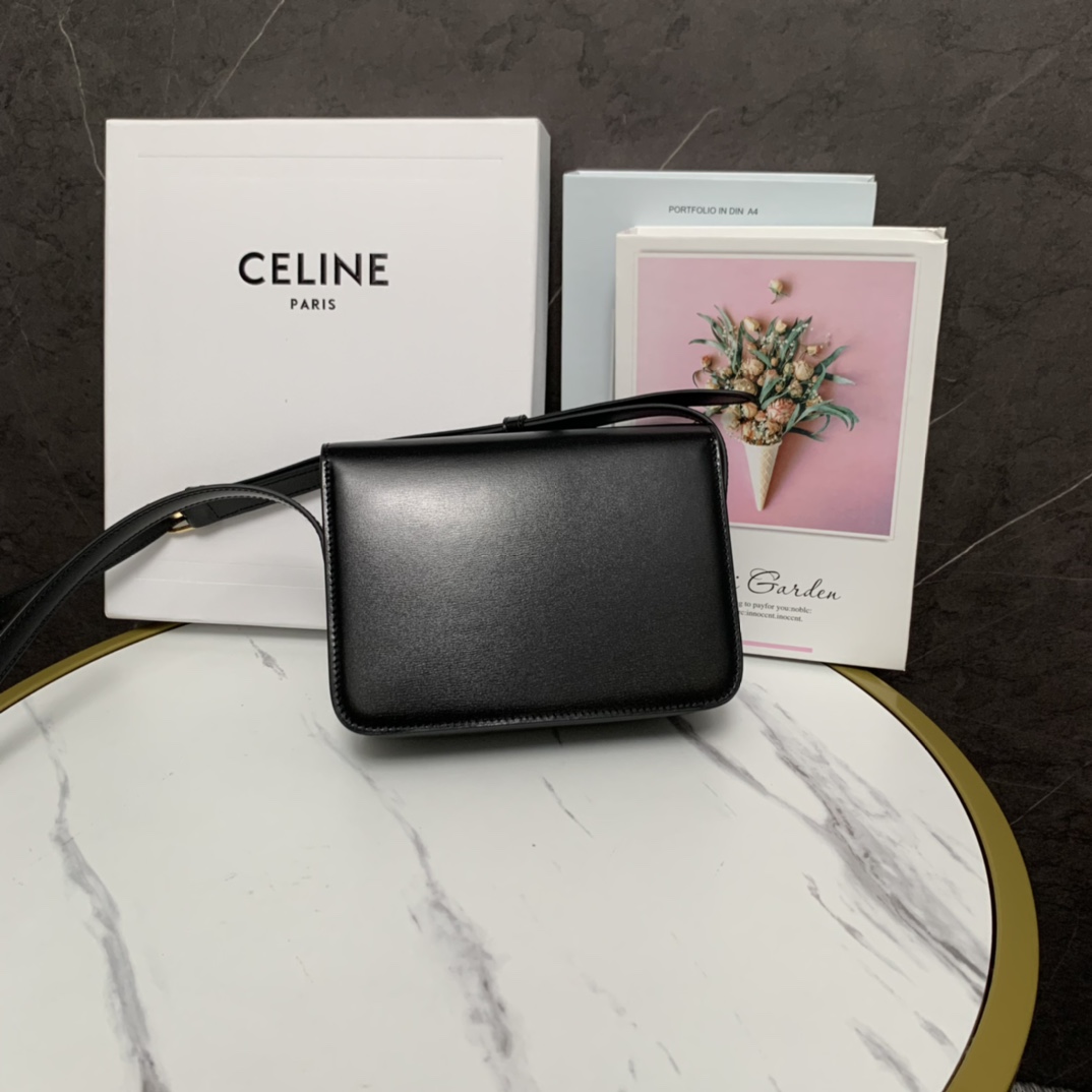 Celine Teen Bag Cuir Triomphe In Shiny Calfskin Black(18.5-14-8cm) - EUR FASHION