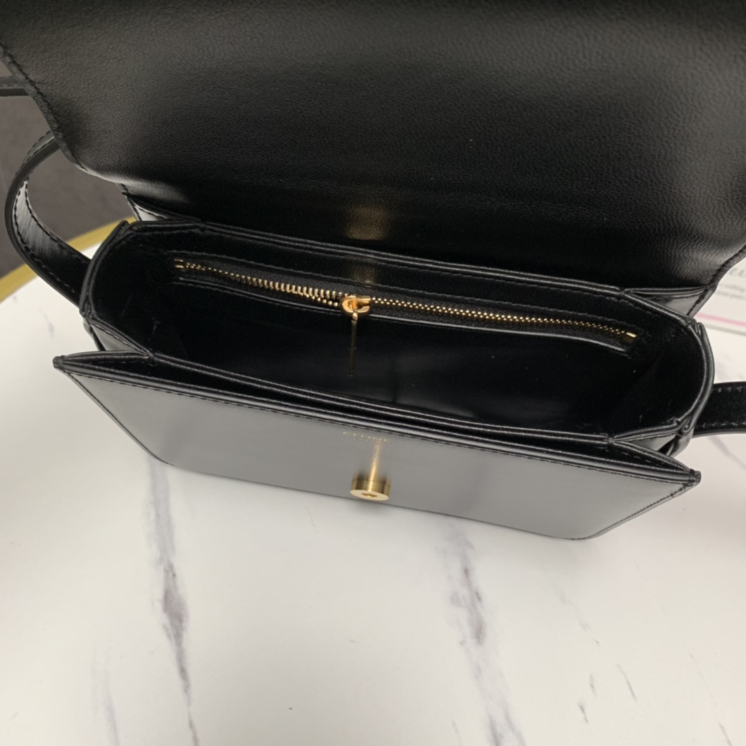 Celine Teen Bag Cuir Triomphe In Shiny Calfskin Black(18.5-14-8cm) - EUR FASHION
