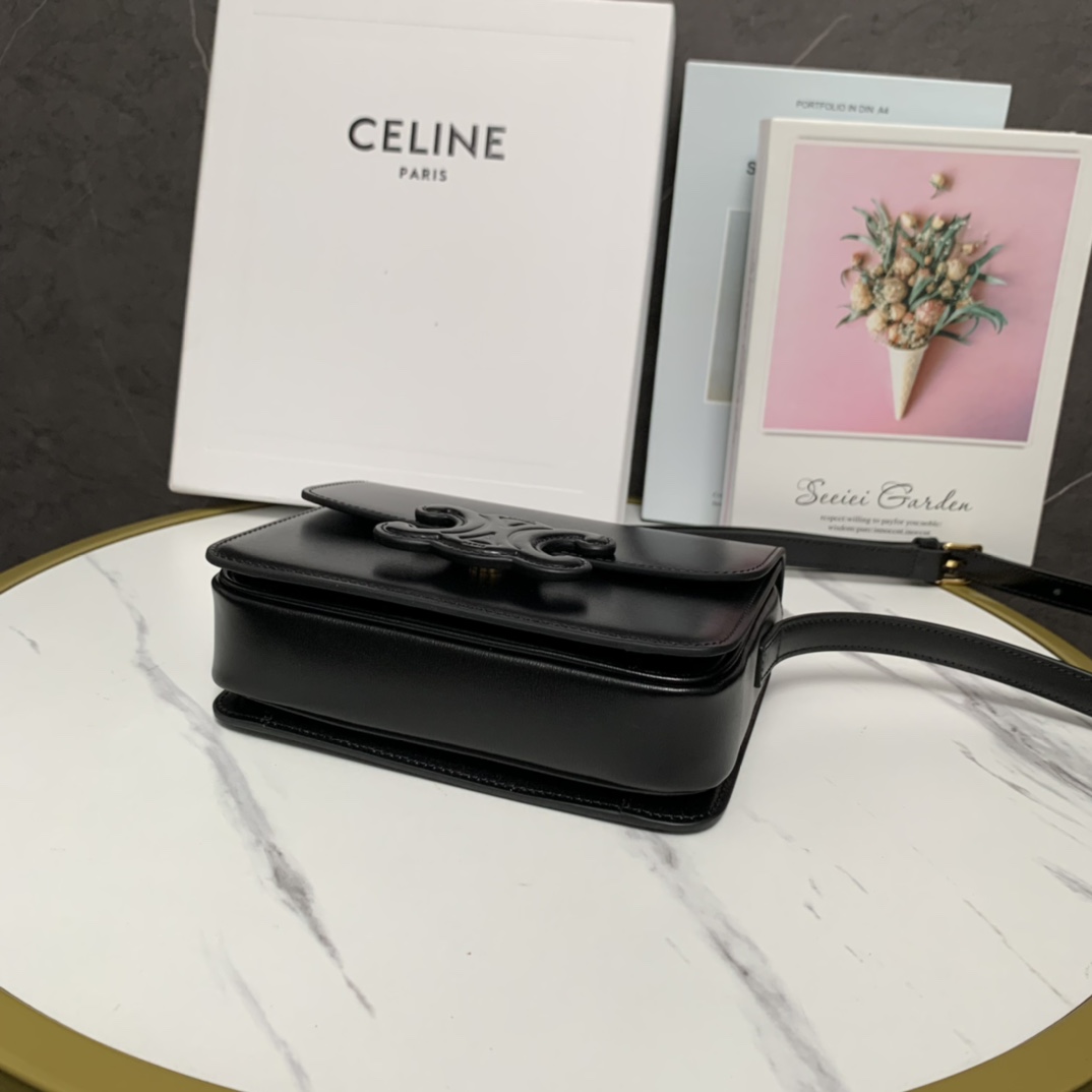 Celine Teen Bag Cuir Triomphe In Shiny Calfskin Black(18.5-14-8cm) - EUR FASHION